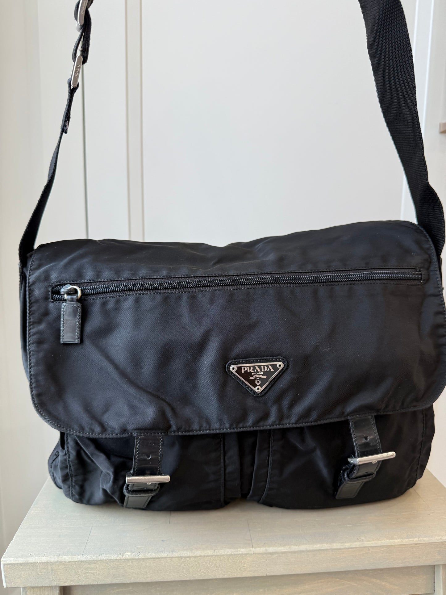 Prada Black Tessuto Nylon & Leather Messenger Bag