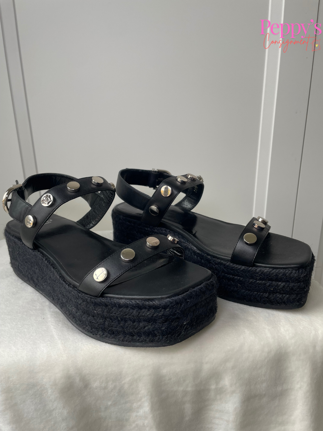 Versace Studded Platform Espadrille Sandal Size 38.5