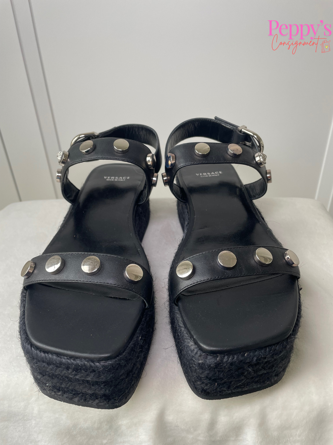 Versace Studded Platform Espadrille Sandal Size 38.5