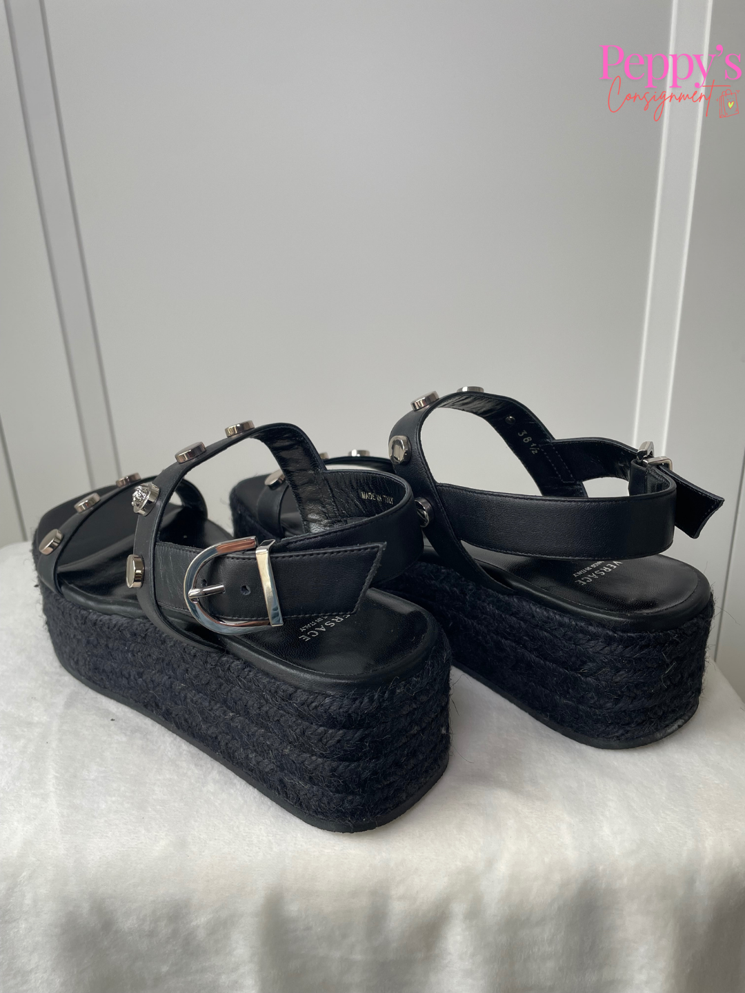 Versace Studded Platform Espadrille Sandal Size 38.5