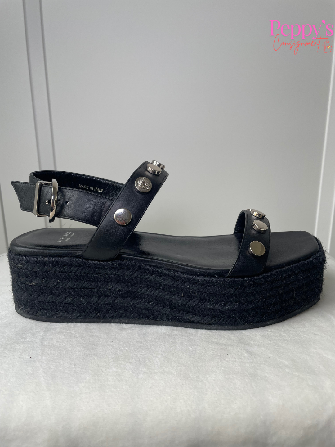 Versace Studded Platform Espadrille Sandal Size 38.5