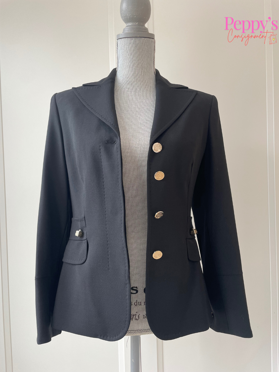 Versace Classic Black Blazer with Gold Button Detail Size 44