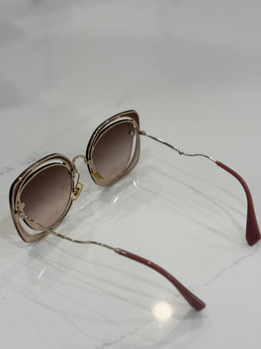 Miu Miu Core Collection MU54SS Irregular Sunglasses – Gold Frame, Brown Gradient Lenses