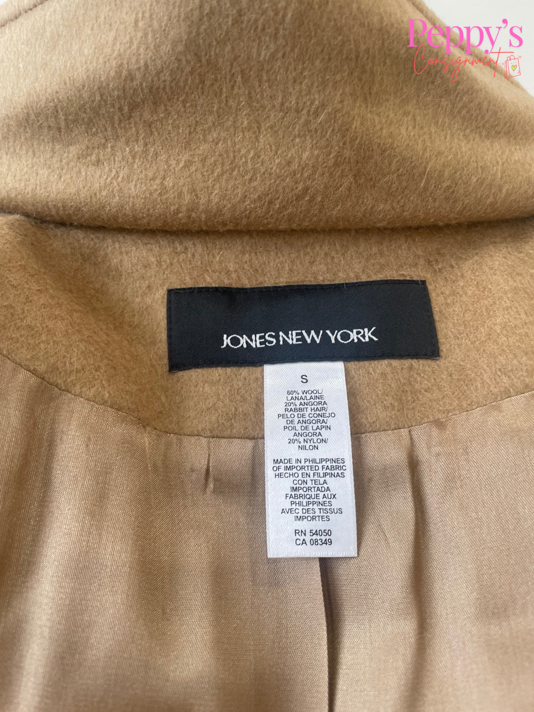 Jones New York Long Ruffle Beige Wool Coat