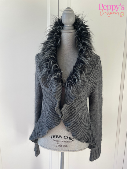 Forla Wool Mohair Blend Faux Fur Cardigan Size M