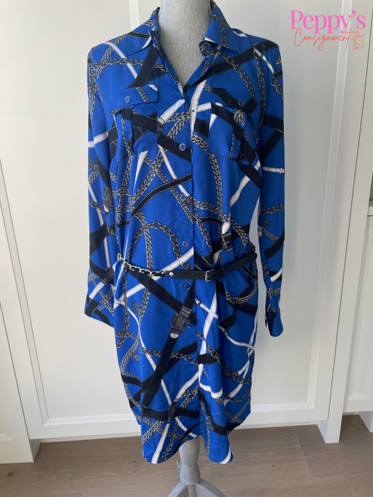 Michael Kors Long Sleeve Blue Chain Dress