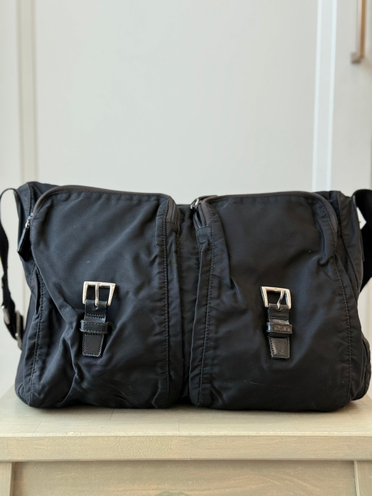 Prada Black Tessuto Nylon & Leather Messenger Bag