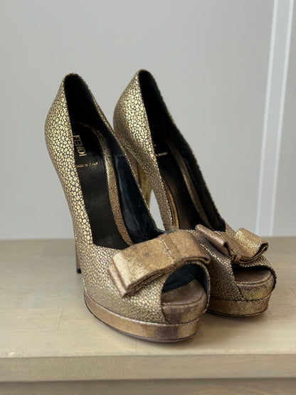 Fendi Gold Brocade Metallic Peep‑Toe Platform Heels – EU 40 / US 9