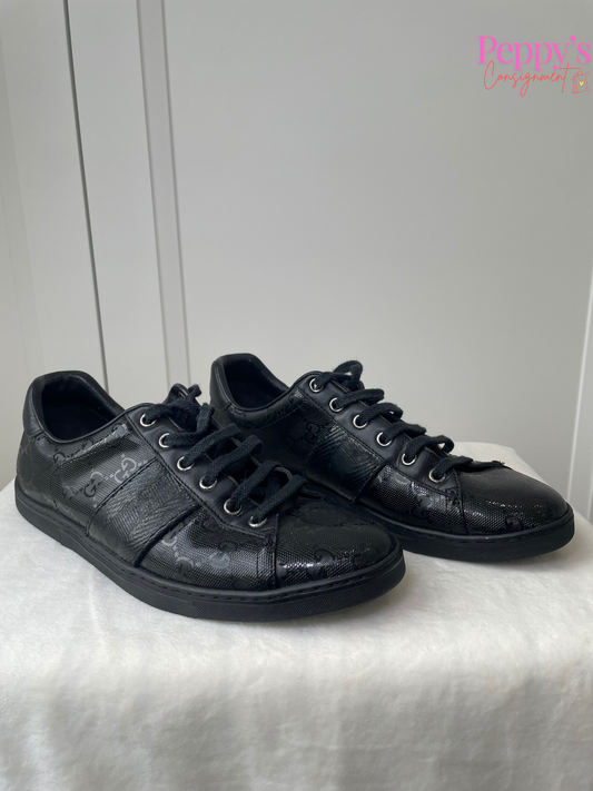 Gucci Black Canvas and Patent Leather Sneakers