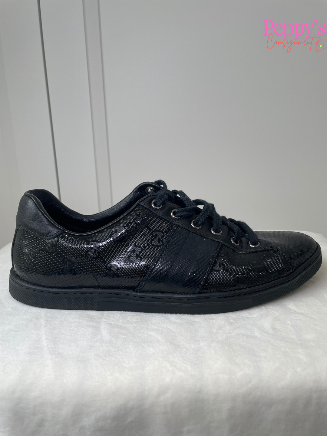 Gucci Black Canvas and Patent Leather Sneakers