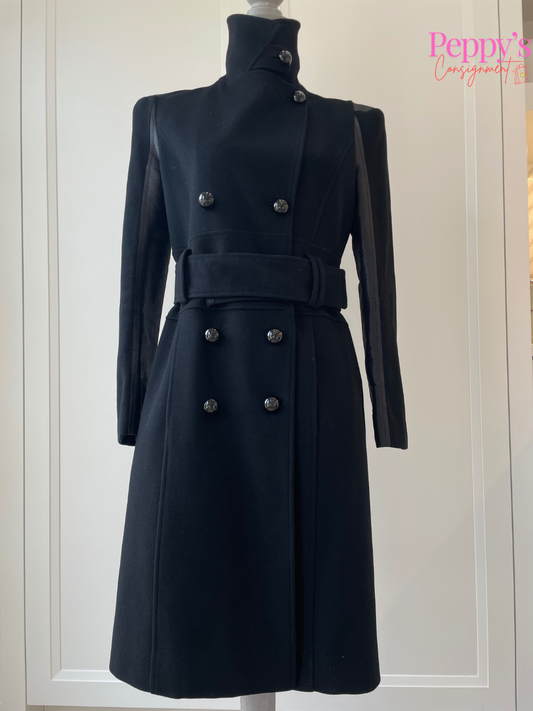 Versace Double-Breasted Black Trench Coat with High Collar