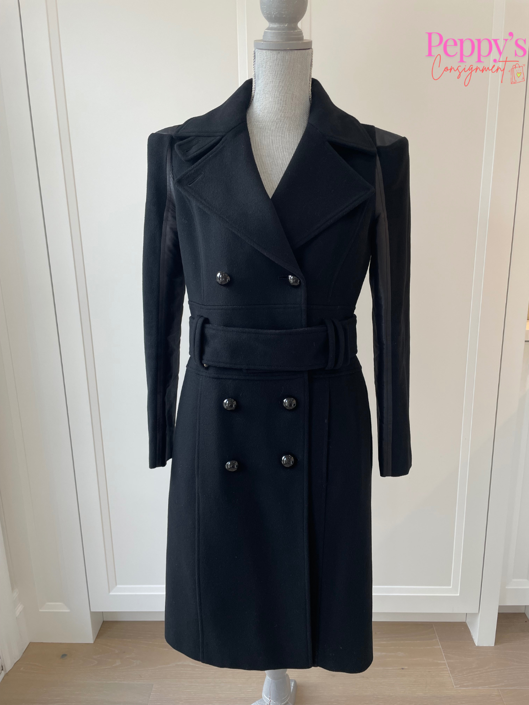 Versace Double-Breasted Black Trench Coat with High Collar