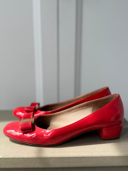 Salvatore Ferragamo Red Patent Bow Heels – Size 39