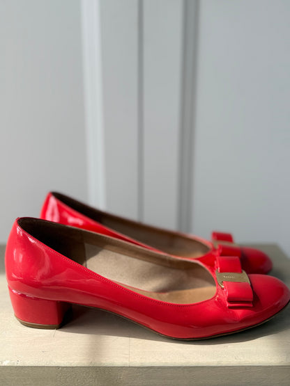 Salvatore Ferragamo Red Patent Bow Heels – Size 39