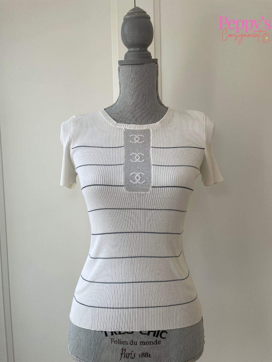 Chanel Mesh Logo Stripe TShirt