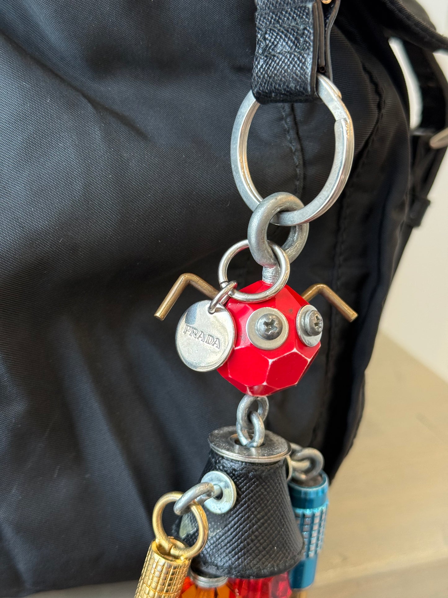 Prada Robot Saffiano Leather & Metal Bag Charm / Keychain – Multicolour