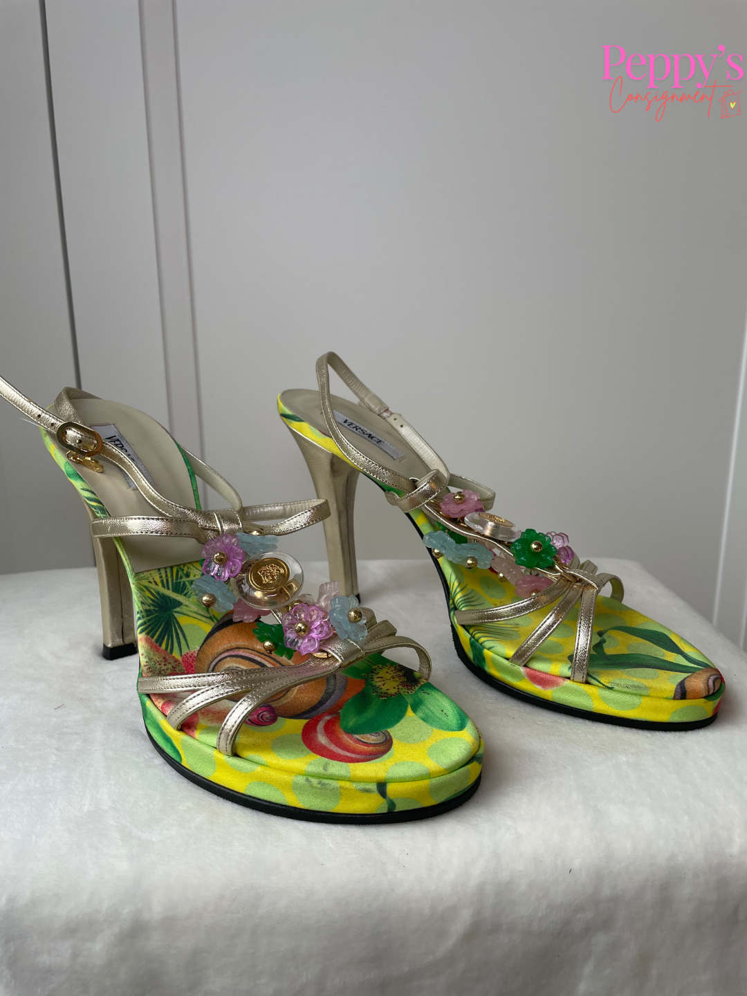 Versace Charm Strap Silk Heels