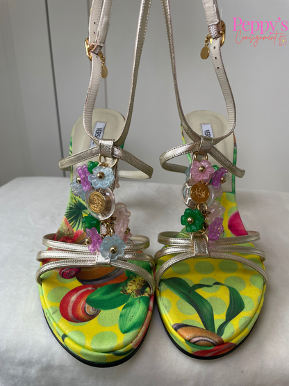 Versace Charm Strap Silk Heels Size 38