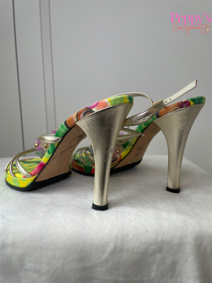 Versace Charm Strap Silk Heels Size 38