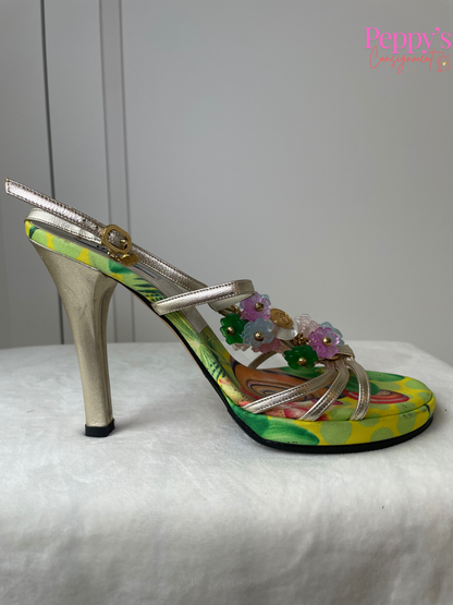 Versace Charm Strap Silk Heels Size 38