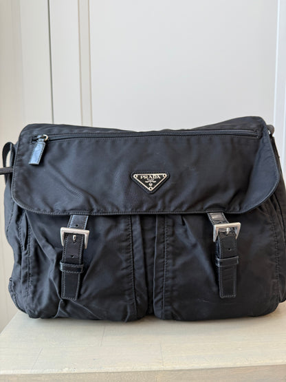 Prada Black Tessuto Nylon & Leather Messenger Bag