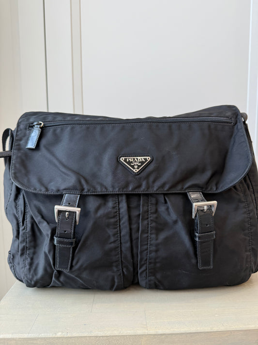Prada Black Tessuto Nylon & Leather Messenger Bag