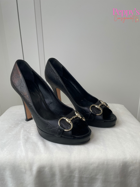 Gucci Guccissima Horsebit Black Leather Pump