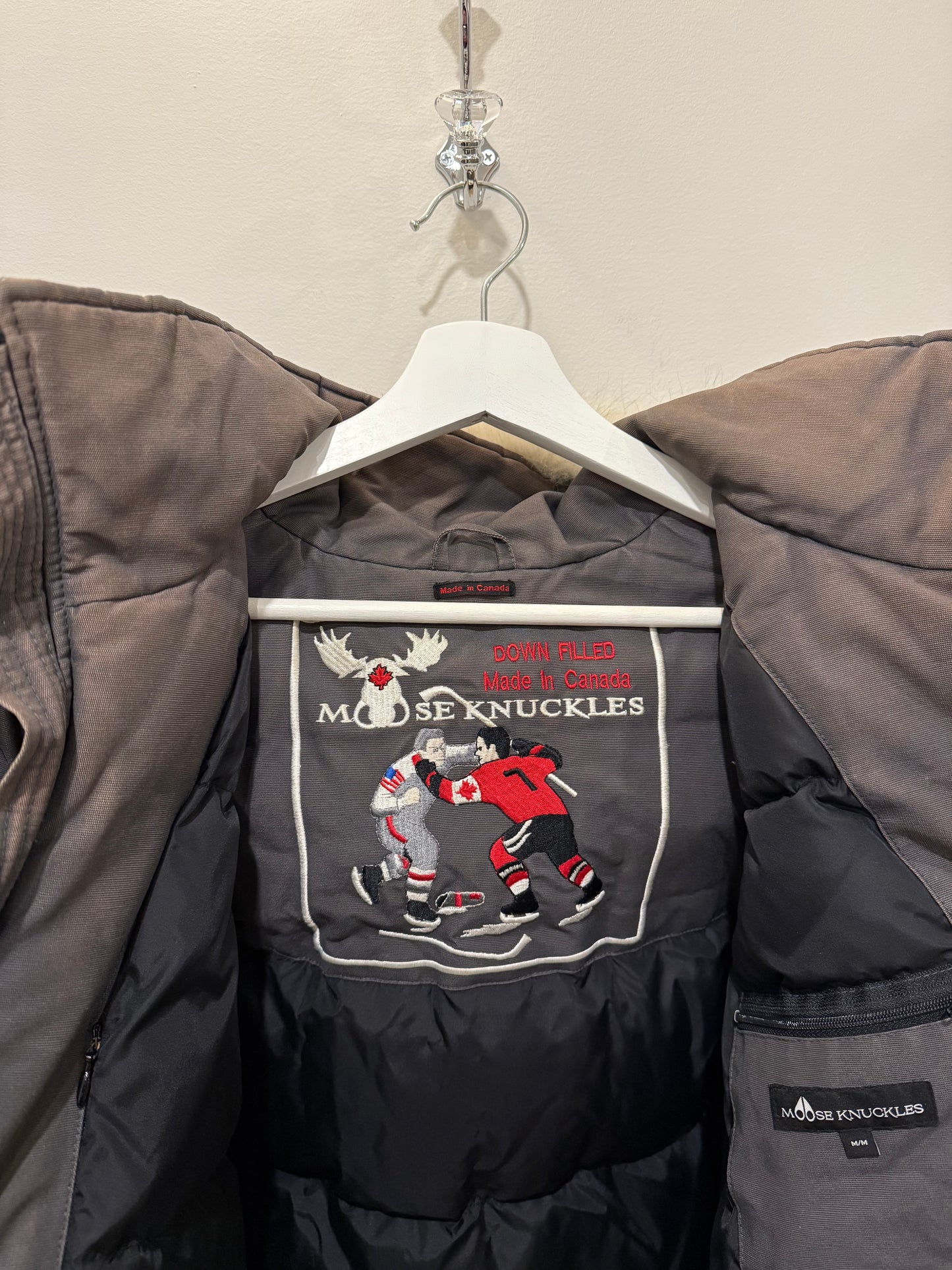 Moose Knuckles Grey Down Bomber Size M