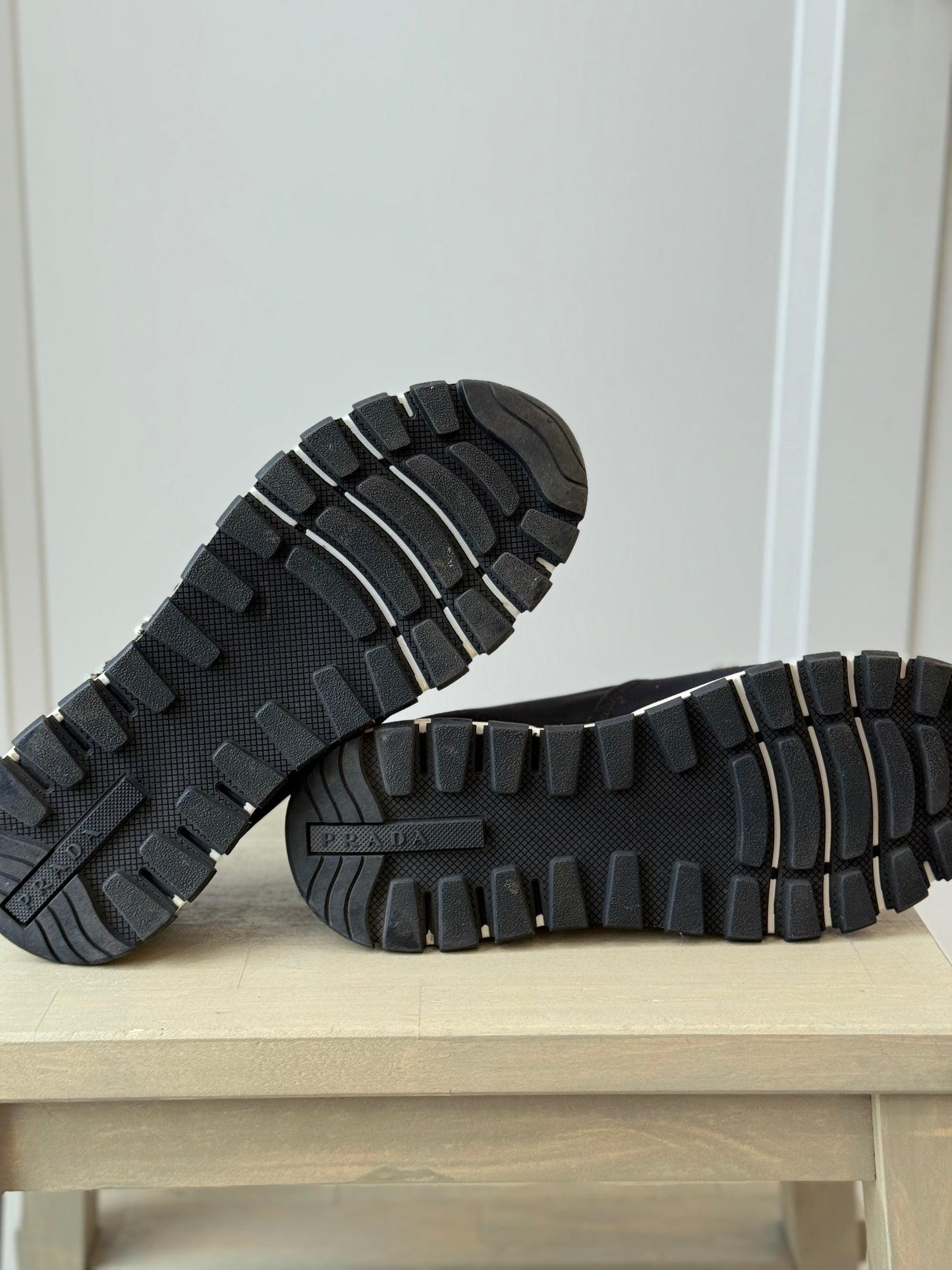 Prada Downtown Black Neoprene Trainers w/ Swarovski Floral Embroidery – EU 39