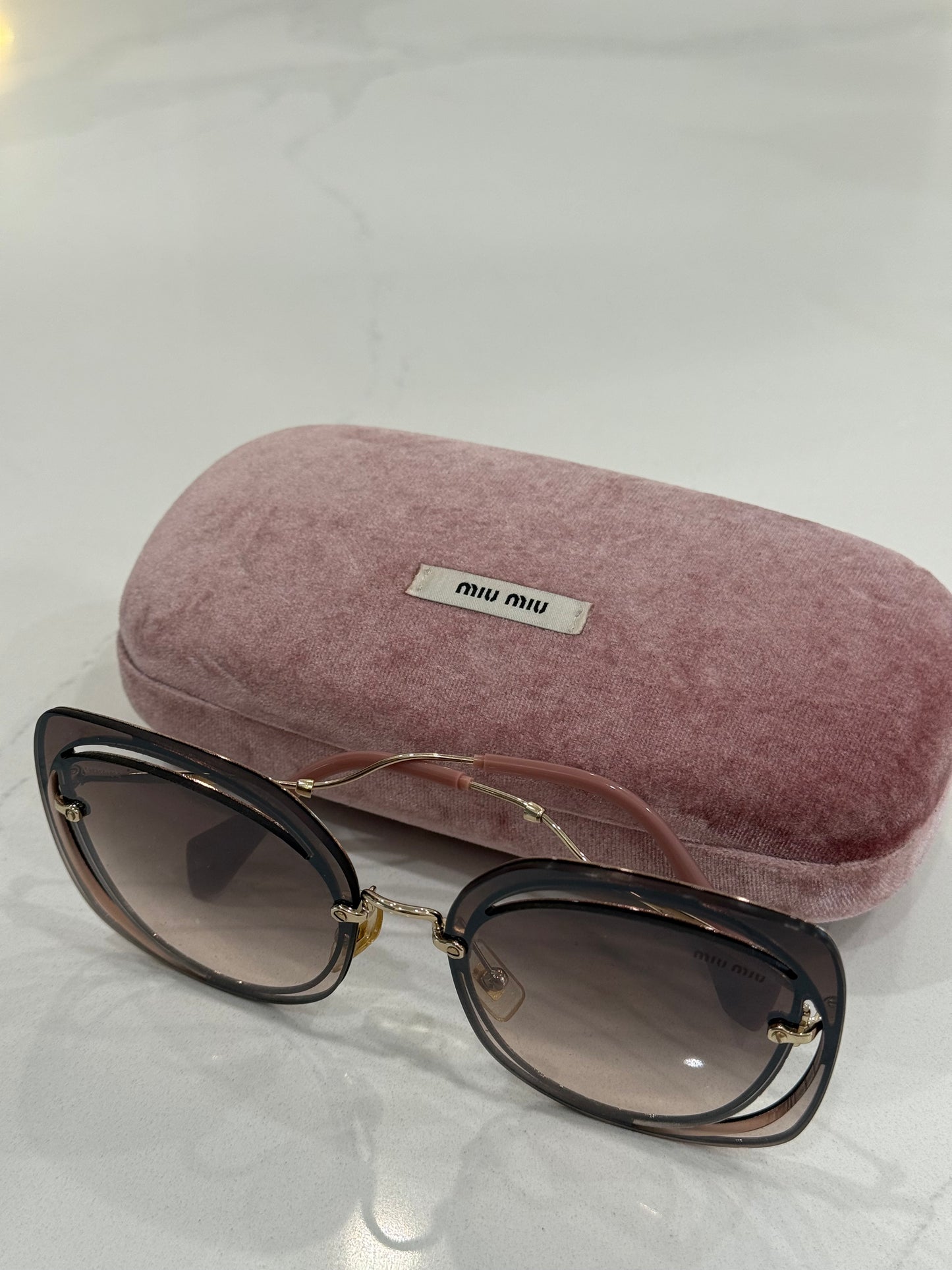 Miu Miu Core Collection MU54SS Irregular Sunglasses – Gold Frame, Brown Gradient Lenses