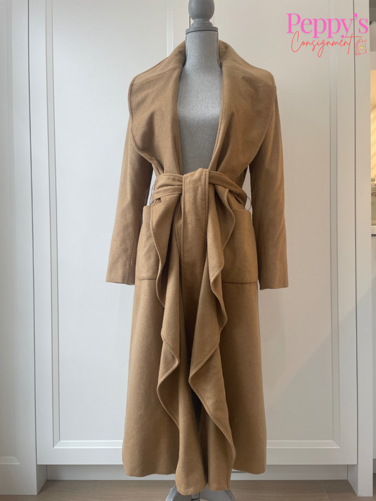 Jones New York Long Ruffle Beige Wool Coat