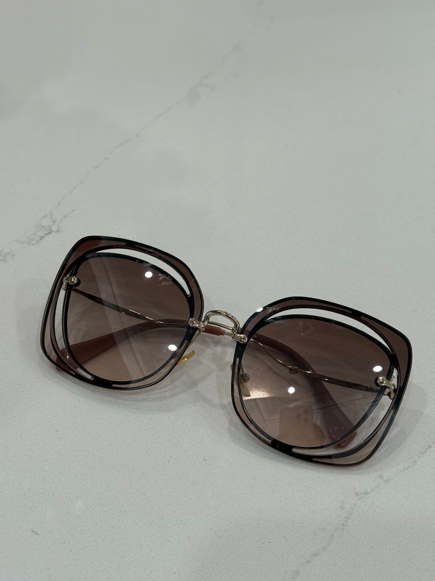 Miu Miu Core Collection MU54SS Irregular Sunglasses – Gold Frame, Brown Gradient Lenses