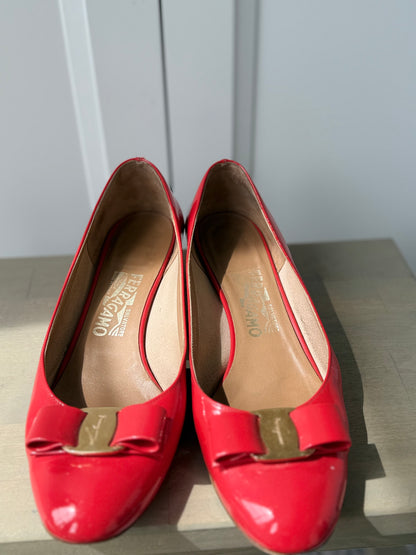 Salvatore Ferragamo Red Patent Bow Heels – Size 39