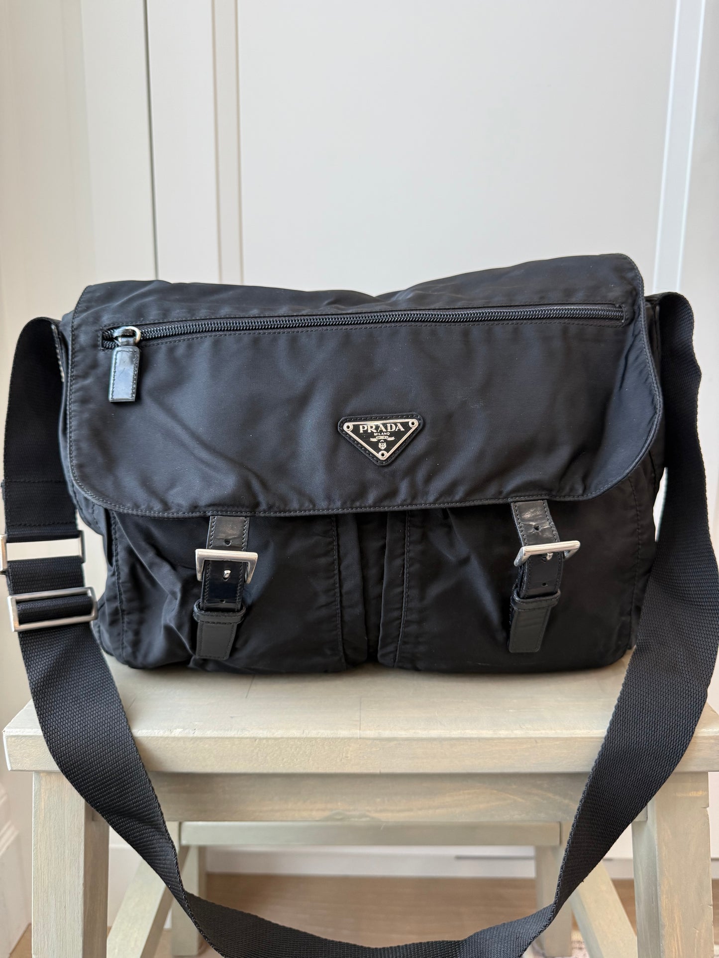 Prada Black Tessuto Nylon & Leather Messenger Bag