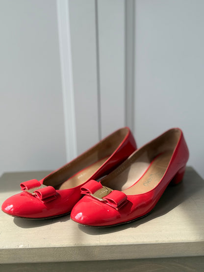 Salvatore Ferragamo Red Patent Bow Heels – Size 39
